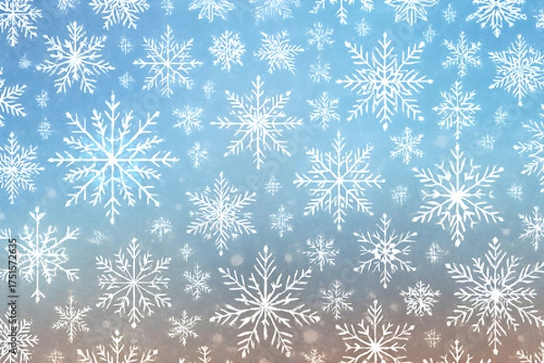 Fototapeta Blue Winter Snowflake Pattern Background – Frosty Seamless Christmas Texture for Digital Design