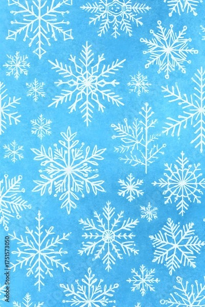Fototapeta Blue Winter Snowflake Pattern Background – Frosty Seamless Christmas Texture for Digital Design