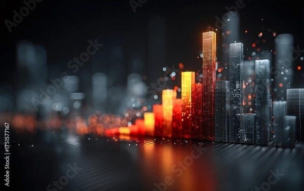 Fototapeta Vibrant city at night illuminated by lights creating a beautiful urban landscape after sunset