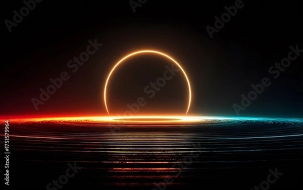 Fototapeta Abstract luminous technology rings with central light source illuminating the surrounding area