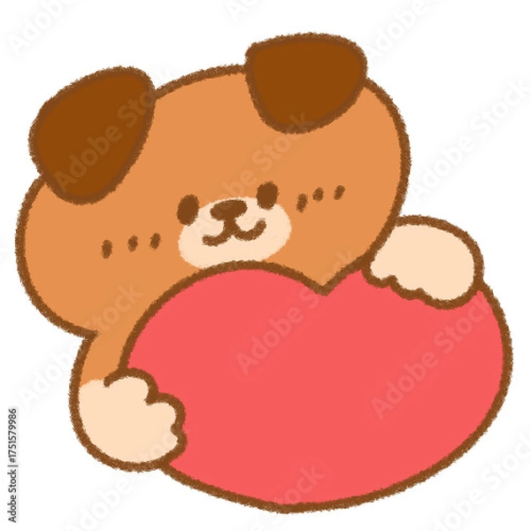 Fototapeta ハートを両手で持つゆるかわいいたれ耳の犬のイラスト