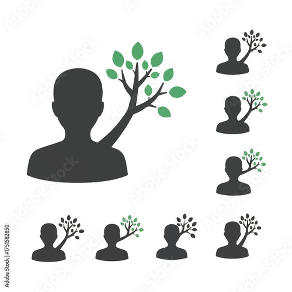 Fototapeta Silhouette of a person with a tree growing from their shoulder symbolizes growth and connection to nature, representing personal development and environmental awareness.