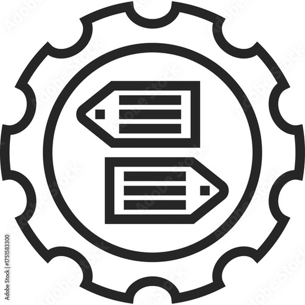 Fototapeta Black Outline Gear Cog Symbol Surrounding Two Digital Tag Icons Representing SEO Service Concepts On Transparent Background