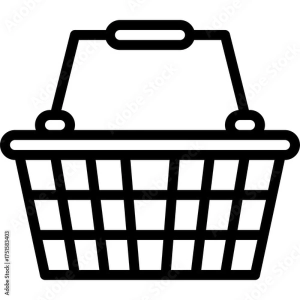 Fototapeta Black Outline Icon Of A Shopping Basket With A Handle On A Transparent Background