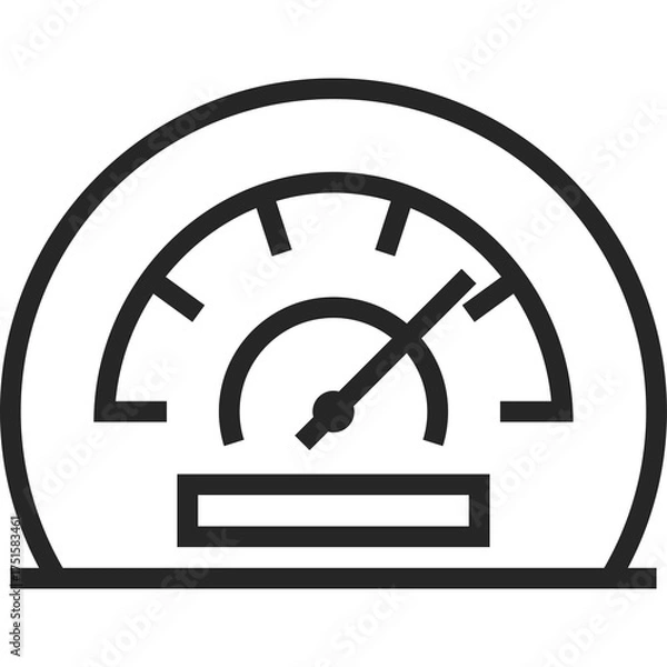 Fototapeta Black outline icon of a speed gauge meter with needle pointing to the right on a white background representing performance and measurement