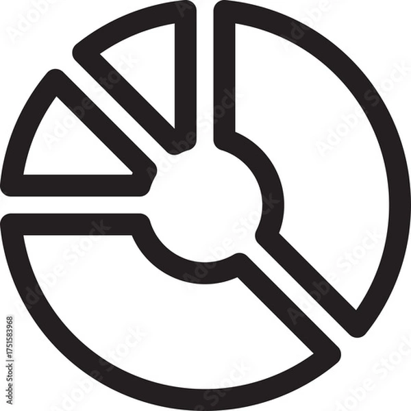 Fototapeta Black Outline Pie Chart Graphic With Transparent Background Showing Data Analysis And Statistics Concept In A Clean Minimalist Style
