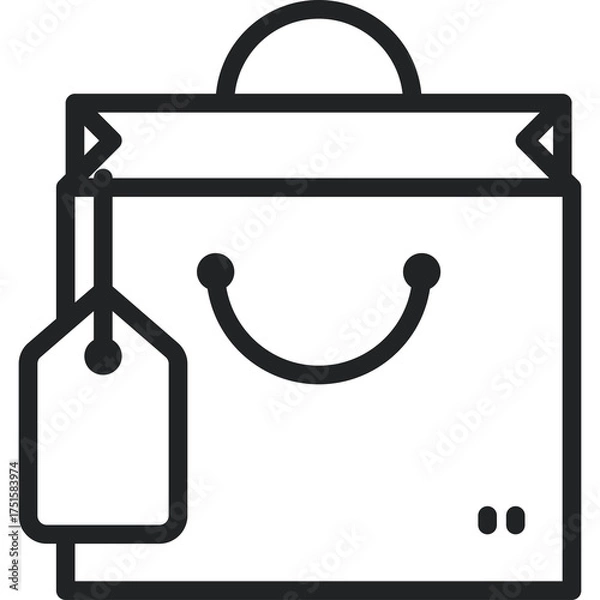 Fototapeta Black Outline Shopping Bag Icon With Attached Price Tag Isolated On White Transparent Background Represents Retail Purchase And Commerce Symbol