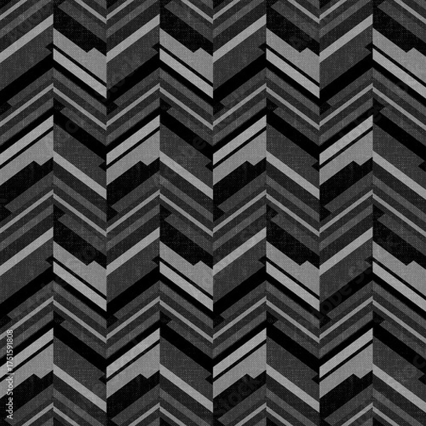 Fototapeta Seamless monochrome grey and black textured zig zag pattern