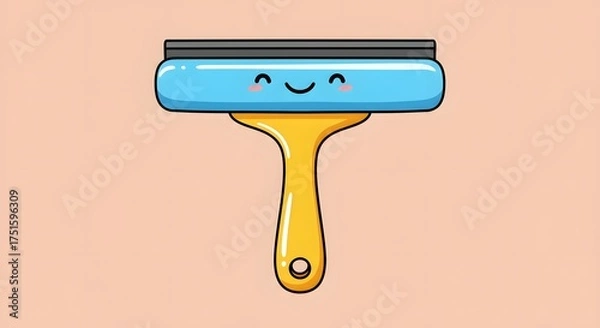 Obraz Cute Cartoon Wiper Icon Smiling Window Cleaner Illustration for Cleaning & Housework Themes