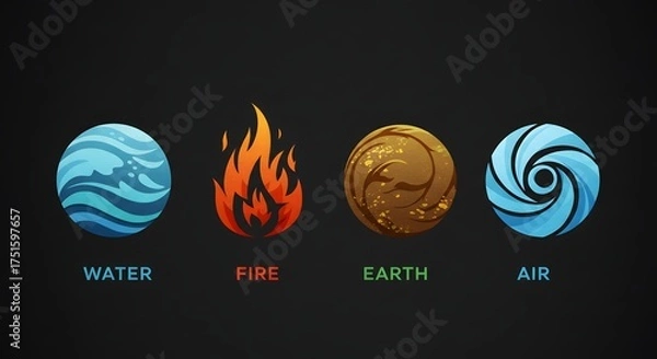 Obraz Elemental Harmony A Symbolic Set of Fire, Water, Earth, and Air Icons