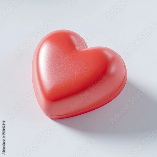 Fototapeta Single, glossy red heart on white background