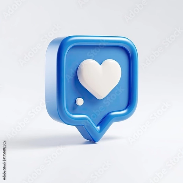 Fototapeta Blue speech bubble icon with a white heart