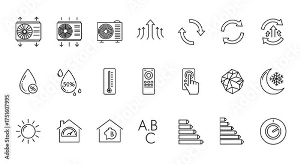 Obraz Air conditioning hvac system icons set, vector illustration for cooling heating ventilation service design