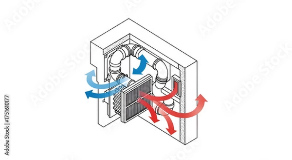 Obraz Ventilation system diagram hvac air flow exchanger heat recovery unit schematic illustration drawing design