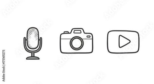 Obraz Microphone, camera, and video icons for media projects