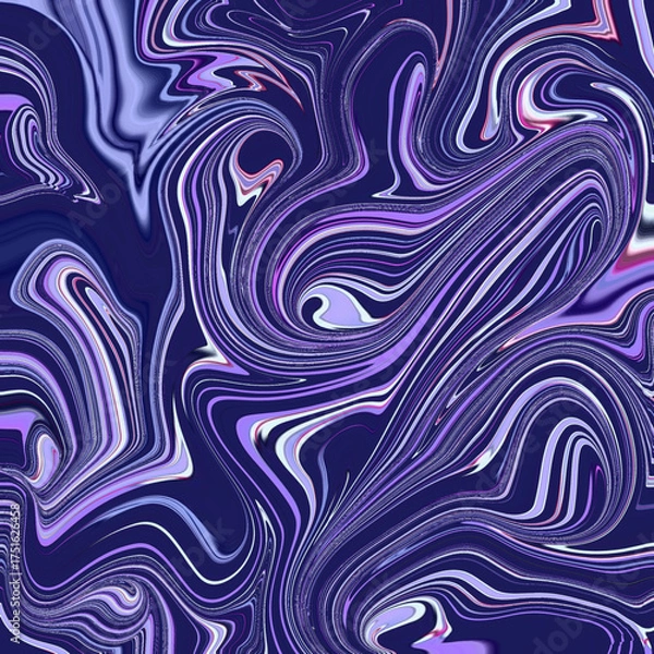 Fototapeta Dynamic purple and violet fluid swirl with soft curves and digital marble style, perfect for abstract art and modern backdrops. Purple, swirl, fluid, digital, abstract.