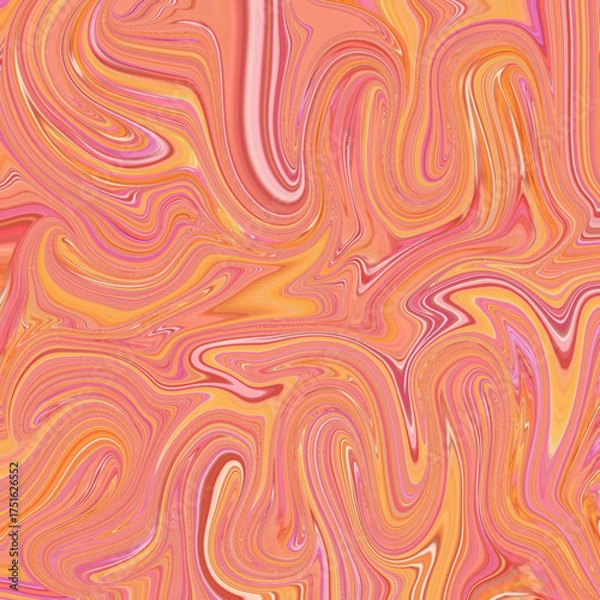 Fototapeta Fluid orange and pink marble swirl with flowing lines and movement, ideal for abstract art, backgrounds, and modern design. Marble, fluid, swirl, vibrant, abstract.
