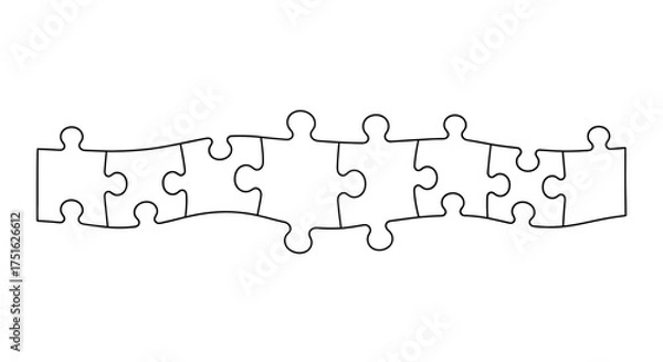 Fototapeta Row of jigsaw puzzle pieces isolated on white background, connection concept