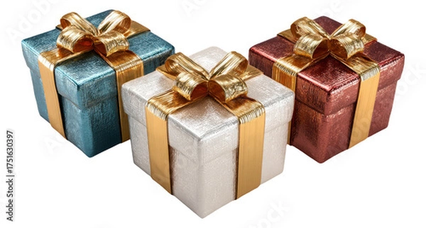 Obraz Three Colorful Gift Boxes with Ribbons on Transparent Background