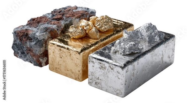 Obraz Isolated Metallic Bars on Transparent Background with Textures