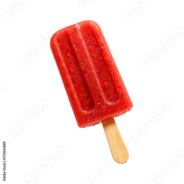 Obraz Strawberry ice pop on wooden stick red frozen fruit bar, png