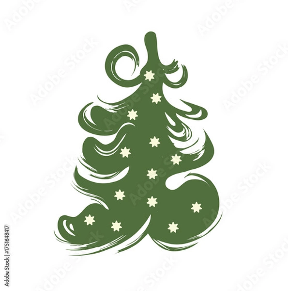 Fototapeta Abstract christmas tree.  Winter holiday tree with stars and decorations. Flat vector illustration on a white background.