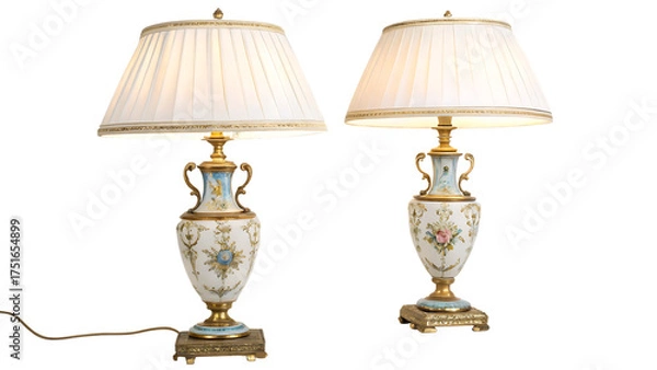 Fototapeta Sèvres porcelain table lamps light cut out on PNG. AI GENERATED.