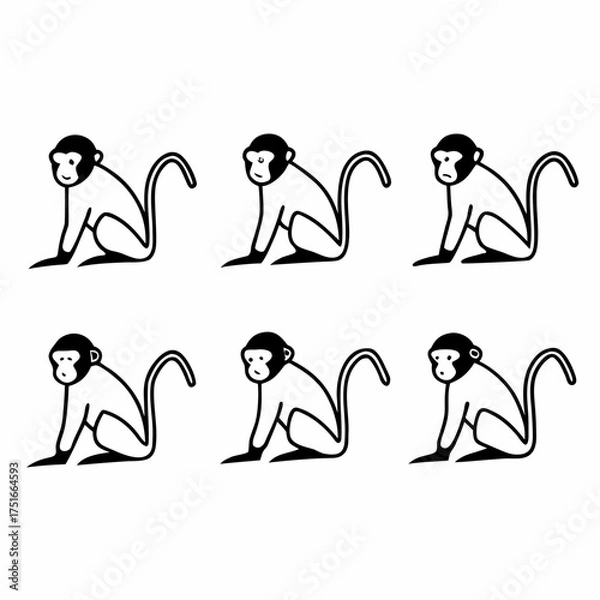 Fototapeta Monkey sitting in different poses, vector illustration for decoration and design