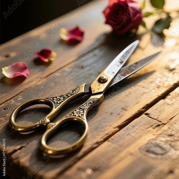 Fototapeta scissors and roses