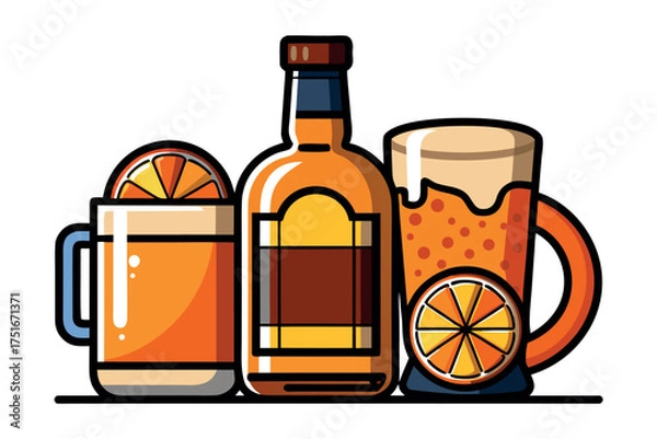 Obraz Orange cocktail and liquor isolated on white background, a refreshing drink for a summer party