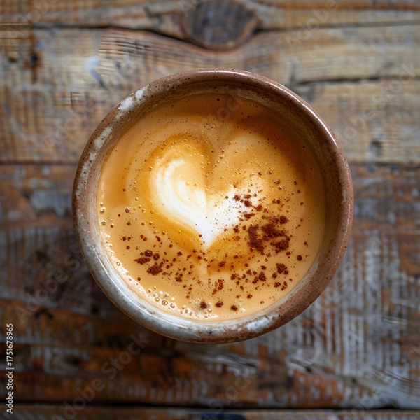 Fototapeta Heart Latte Art on Rustic Table
