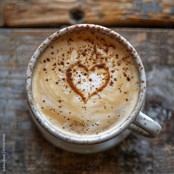Fototapeta Heart Latte Art on Rustic Table