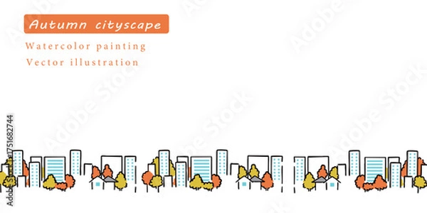 Fototapeta 水彩で描いた秋の景色の背景ベクターイラスト