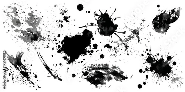 Fototapeta ink blots and splats. detailed ink splats Hyperrealistic Highly Detailed Isolated On Transparent Background	