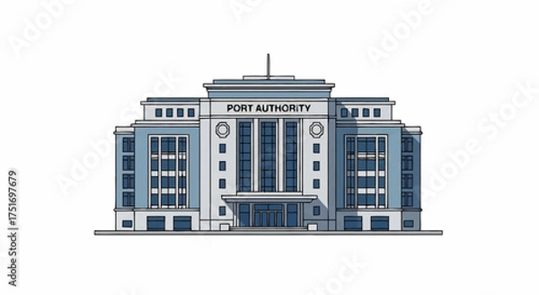 Obraz Detailed port authority headquarters illustration for architectural visualization and urban planning projects, featuring a modern design and clear lines