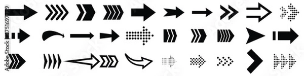 Obraz  Arrow vector icon collection. Set black arrows for web design. Collection different arrow signs. Circular rotation loading elements, redo process. Vector Illustration.