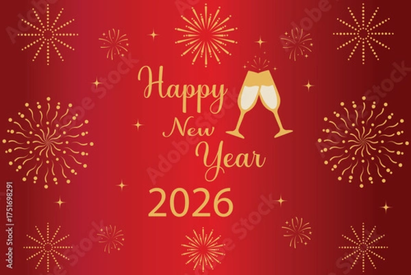 Fototapeta Happy new year 2026 background. Happy new year 2026 texted with red background. New year Poster or banner, card festive on red background. New year celebration concept. Vector illustration.