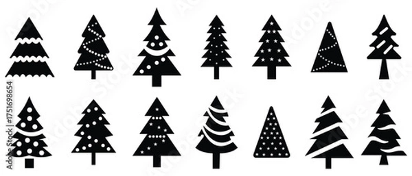 Fototapeta Silhouette Christmas tree icon vector. Holiday design elements set.  X-mas sign symbol, fir tree silhouettes. Vector illustration.