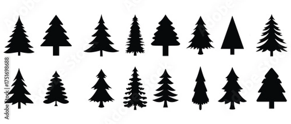 Fototapeta Christmas tree icon. Holiday design elements set.  X-mas sign symbol, fir tree silhouettes. Vector illustration.