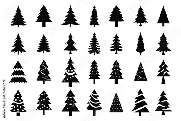 Fototapeta  X-mas  tree icon. Holiday design elements set.  Pine icon, sign symbol, fir tree silhouettes. Vector illustration.