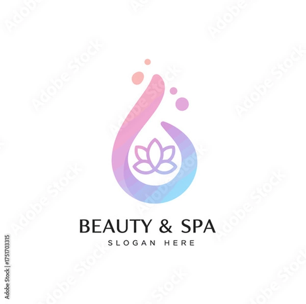 Fototapeta Beautifully designed gradient logo for a spa and beauty business, featuring a delicate lotus flower and water droplet graphic with bubbly accents