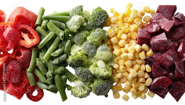 Fototapeta Frozen vegetables arranged in rows