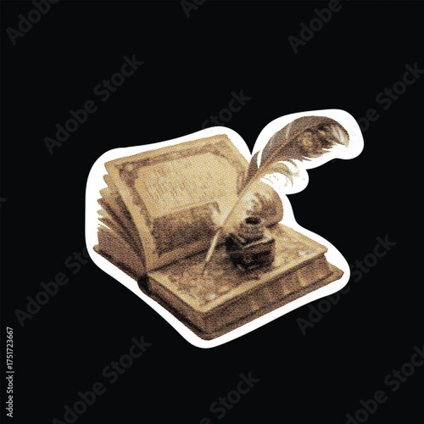 Obraz Vintage Book and Quill Pen with Halftone Effect