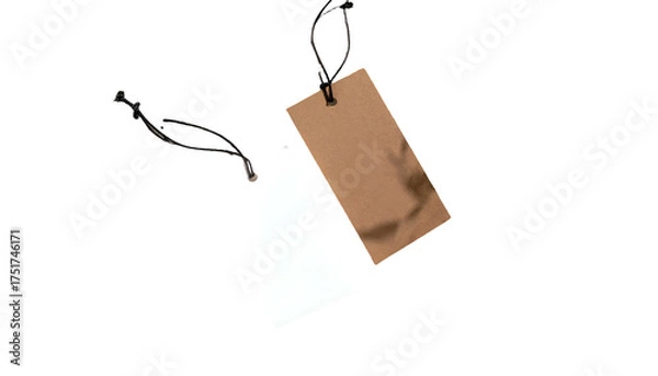 Fototapeta Two rectangular tags with strings, one white, the other brown, against a black background