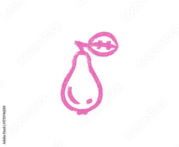 Fototapeta Pink Chalk Drawing of a Pear Fruit with a Leaf on a Transparent Background