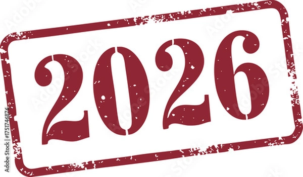 Fototapeta "2026" stamp in red on a white background.