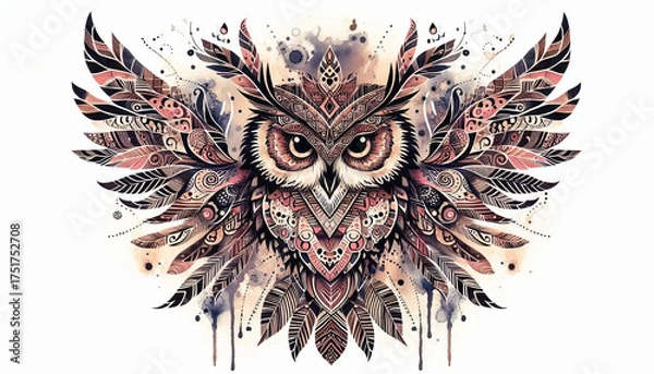 Fototapeta Elegant Ornamental Owl with Abstract Feathers