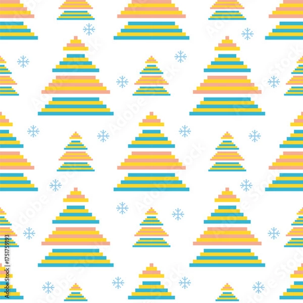 Fototapeta Cute beautiful tree seamless pattern. Scandinavian woodland folk design.Abstract colorful background.Nature forest illustration for print decor,wallpaper,happy Christmas holiday,new year,wrapping.