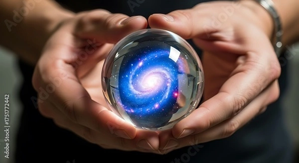 Fototapeta Galaxy in Hand: Captivating Crystal Ball with Swirling Nebula and Cosmic Light