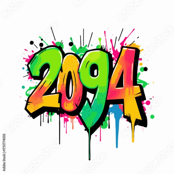 Fototapeta Energetic Graffiti Art Number 2094 with Green, Yellow, and Red Colors and Splatters urban style